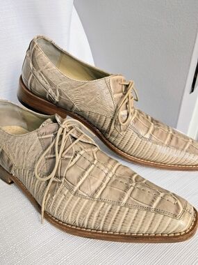 Giorgia Brutini Derby Dress Shoes Sz 10 Tan Leather Crocodile Print Business Wed